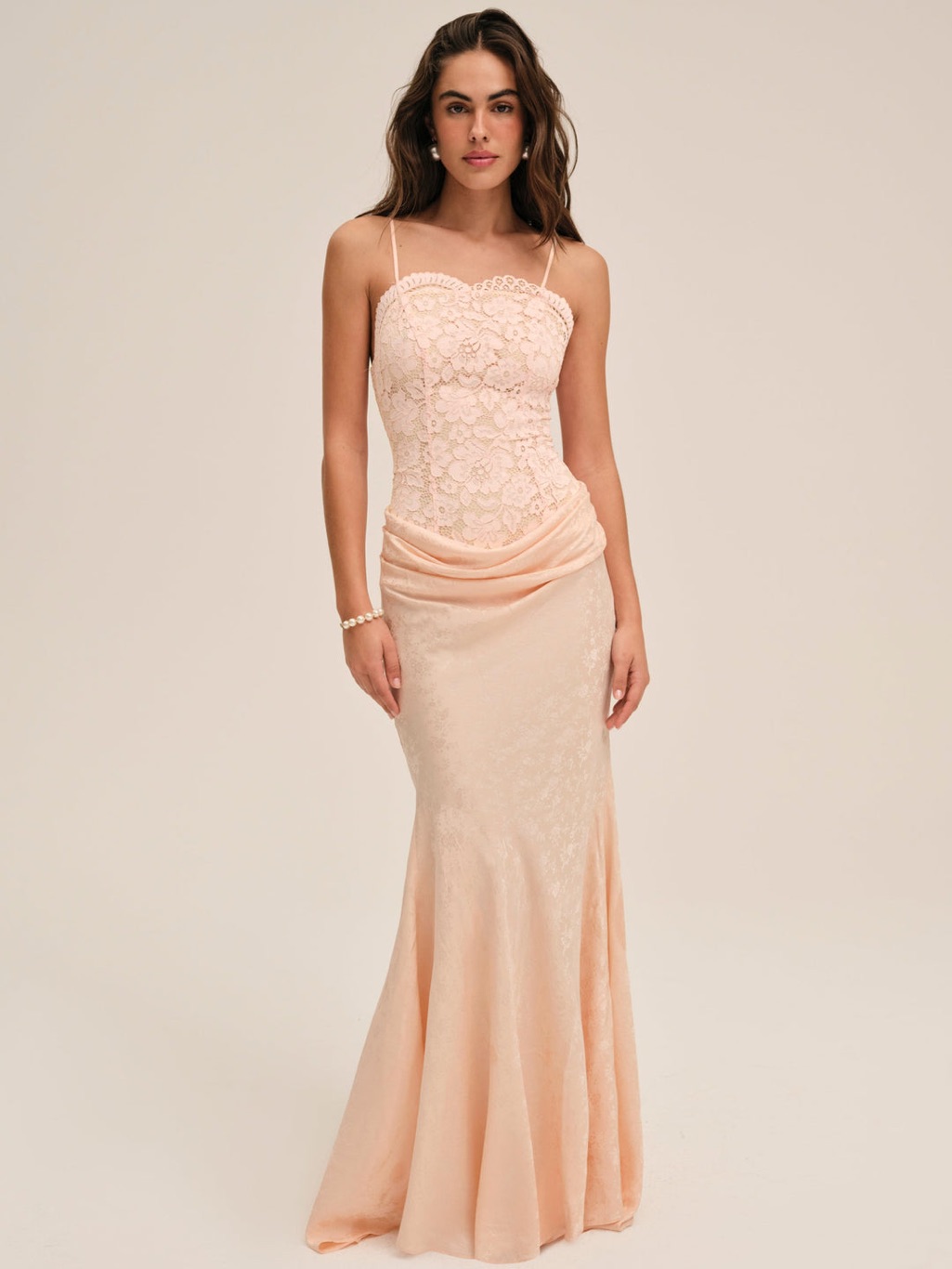 $589 Nwot For Love And Lemons “Karissa” Maxi Gown In Peach Sz 00